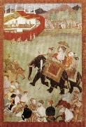 unknow artist Shah Jahan Riding on an Elephant Accompanied by His Son Dara Shukoh Mughal oil painting reproduction